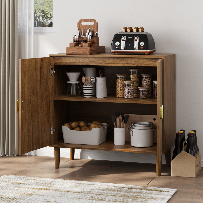 Brown Buffet Cabinet - Art Look, Adjustable Shelves And Suitable For Various Scenes With Line Groove Style, Different Rooms