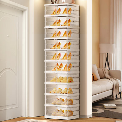 20 Pair Plastic Stackable Shoe Storage Cabinet For Entryway Easy Assembly