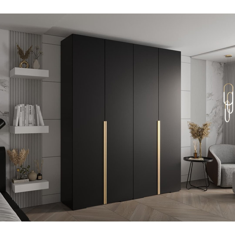 Batel 4 Door Manufactured Wood Wardrobe, Black