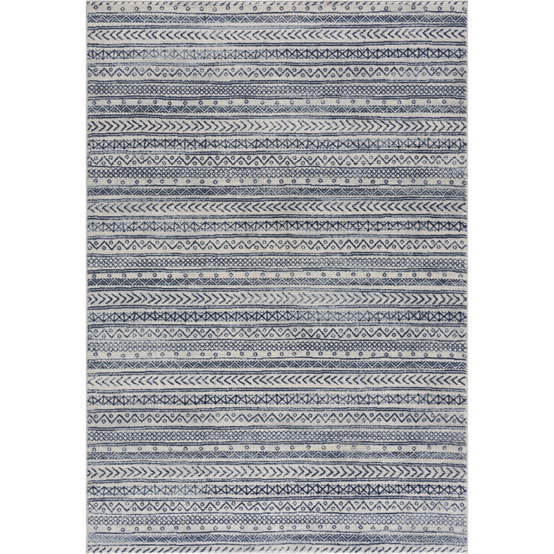 Rug Branch Azura 5' x 8' (5'3" x 7'7") Blue/Navy Boho Indoor Area Rug, Contemporary, Low Pile, Stain-Resistant Carpet - Living Room, Bedroom, Dining Room, and Kitchen