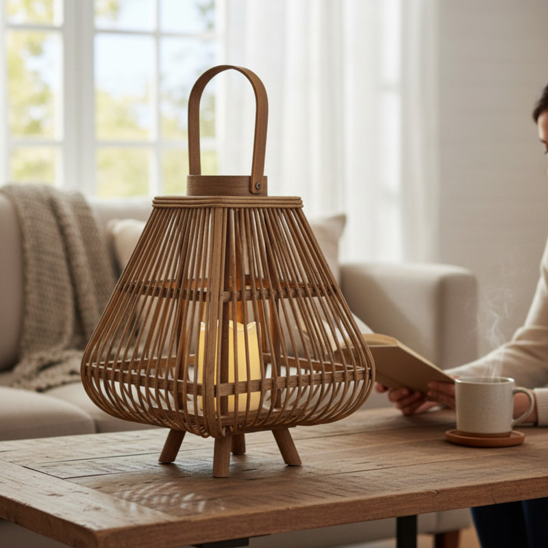 Small Bamboo Lantern with LED Candle