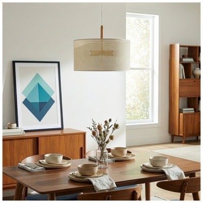 Lampe de table en chêne Glacier et papier rotin naturel avec détails dorés