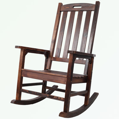 Wooden Patio Rocking Chair with Wide Seat and Tall Backrest