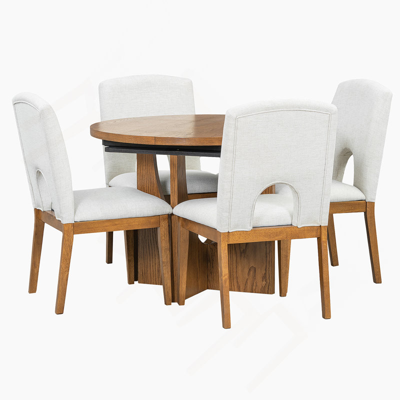 Ensemble de table de salle à manger 5 pièces, Beige, Noyer