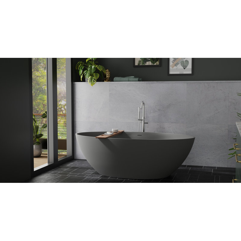 Badeloft 70" x 35.4" Freestanding Soaking Stone Resin Bathtub with Overflow and Drain BW-05-XL-MGRY in Matte Gray, Matte Gray