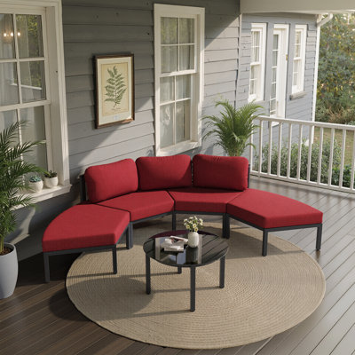 Ensemble de conversation avec canapé de patio en aluminium 5 pièces avec table