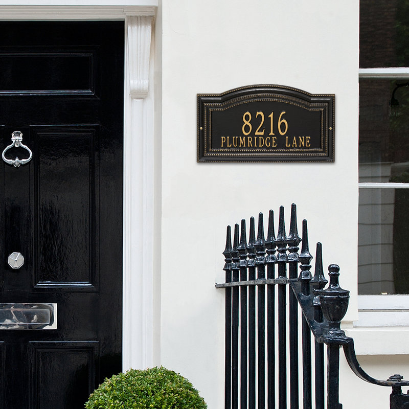 Signature Series 2-Line Wall Address Plaque, Black, Gold, Yes