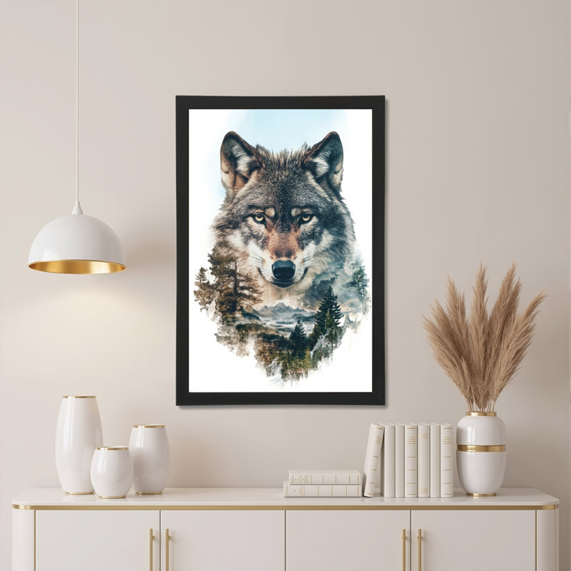 Portrait d'un loup dans un paysage forestier, toile tendue sur châssis, ensemble de 1, H 30 po x l 20 po