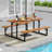 6-Person Acacia Wood Picnic Table with 2 Built-In Benches Umbrella Hole Metal Frame