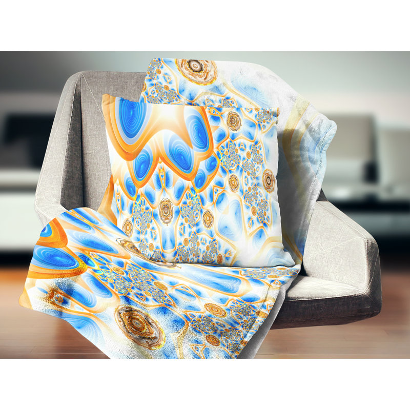 Motif exotique - Coussin imprimé abstrait, 18 po x 18 po, Jaune / Bleu, Coussin décoratif
