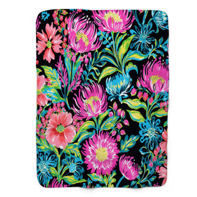 Colorful Night Flowers - 1 Piece Premium Sherpa Blanket
