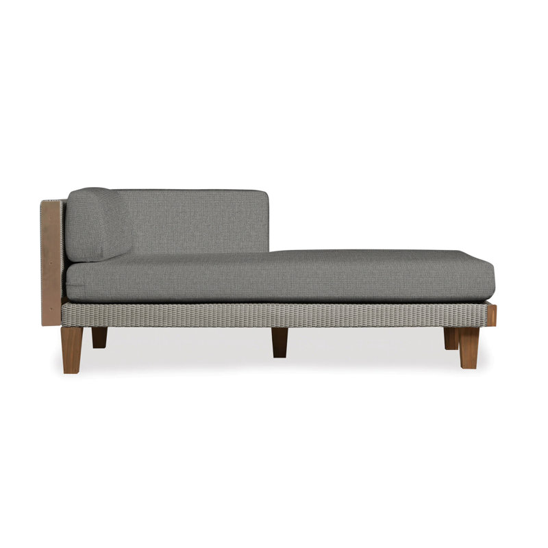 Catalina Outdoor Teak Chaise Lounge, Canvas Black Sunbrella® Canvas, Pewter