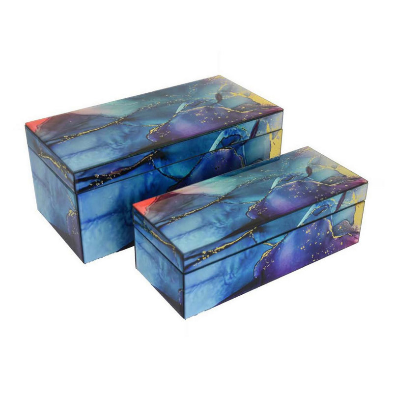 Ensemble de 2 boîtes décoratives en faux marbre Dory, Mauve / bleu / doré
