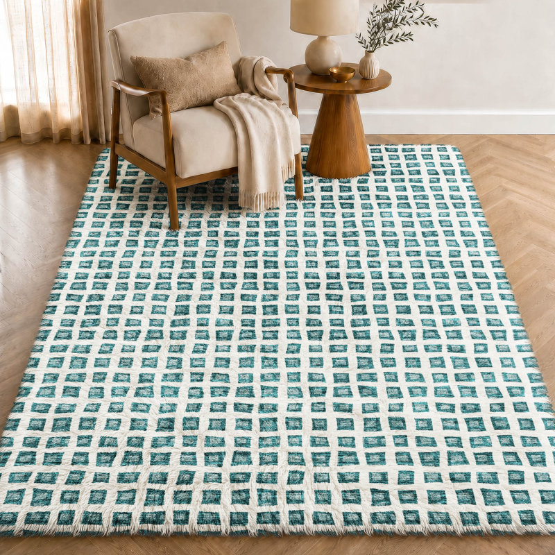 Tapis géométrique Dream Shag ADS727 lavable à la machine de qualité supérieure, Teal, 9' x 12'
