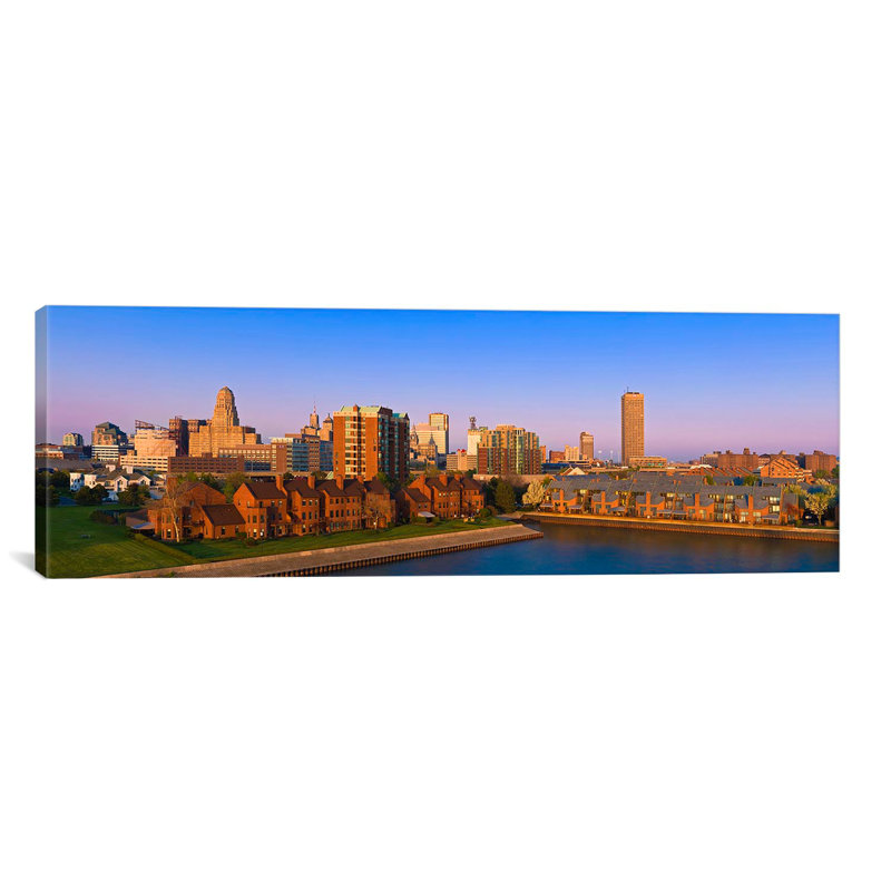 « view high angle of a city, buffalo, new york state », reproduction de photo sur toile, H 12 po x l 36 po x P 1,5 po