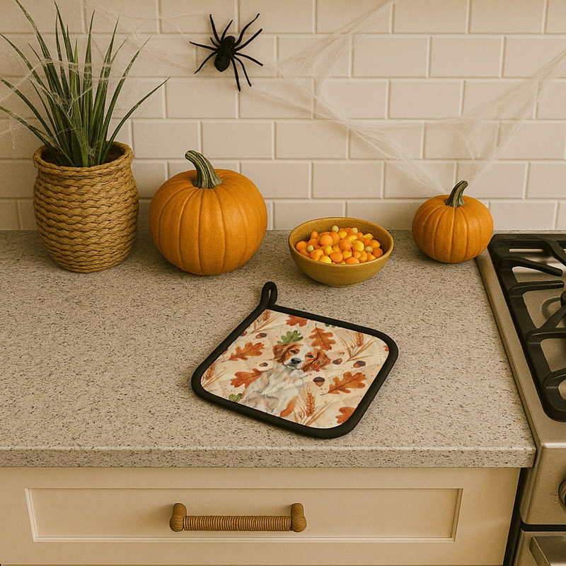 Orange and White Brittany Heirloom Fall Pair of Pot Holders