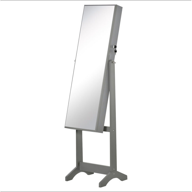 Armoire à bijoux sur pied, organisateur de bijoux verrouillable avec miroir pleine longueur et 3 angles réglables, gris