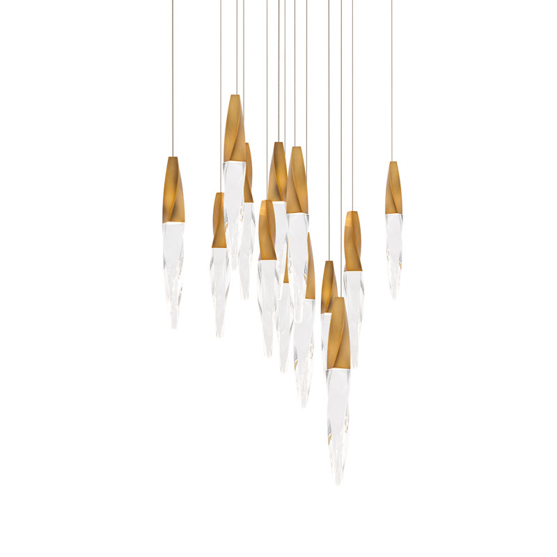 Kindjal 13 Light Crystal LED Multi-Light Pendant, Aged Brass