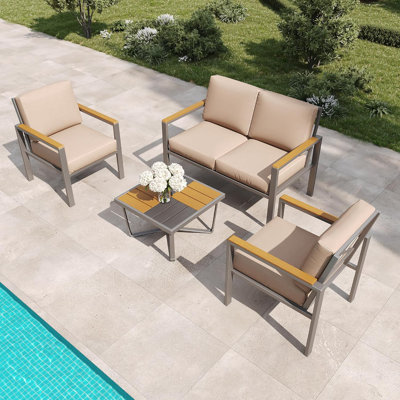 4-Piece Outdoor Patio Furniture Set, Metal Conversation Set with Cushions by Gracie Oaks