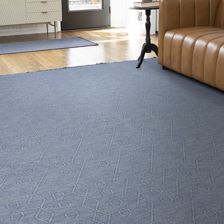 Brenly Geometric Machine Washable Non Skid Indoor Area Rug - Blue