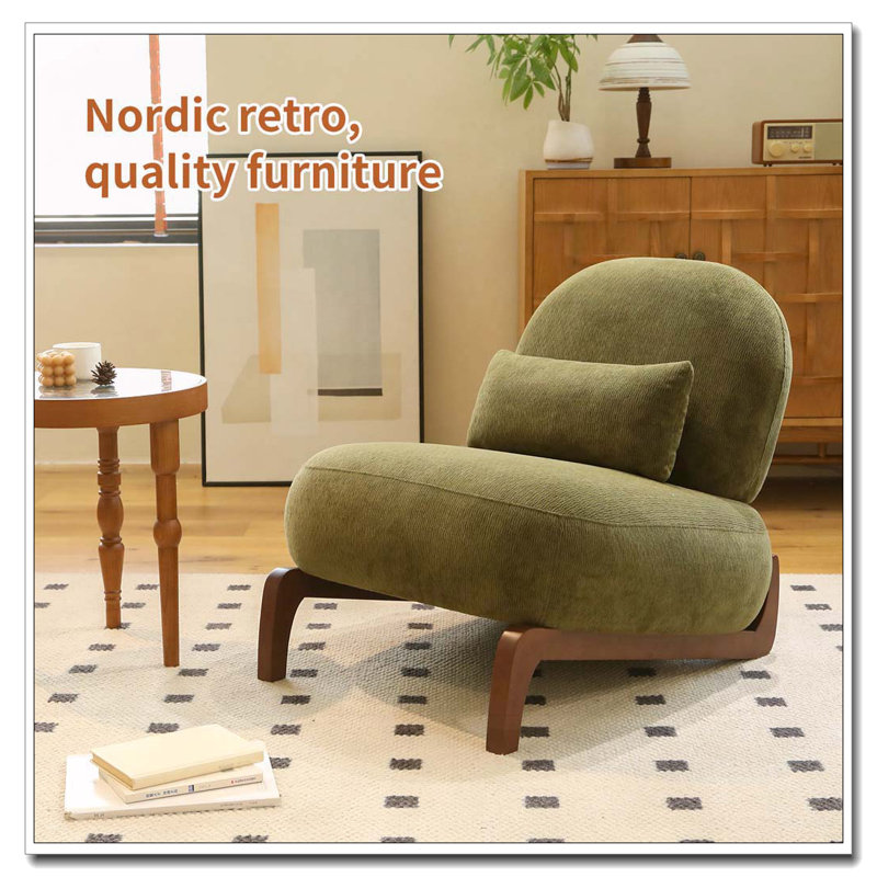 Chaise de salon en velours avec coussin moelleux, fauteuil d'appoint sans accoudoirs avec pieds en bois massif, Vert