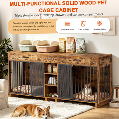 Grand meuble cage en bois pour chien, armoire multifonctionnelle avec rangement pour animaux