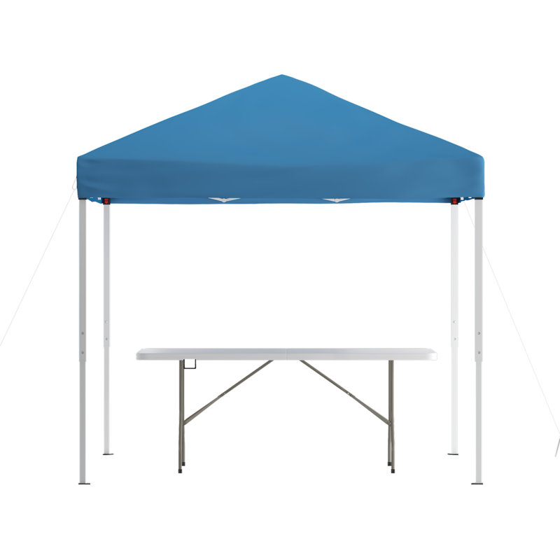 Lennon 8' x 8' Pop Up Canopy Tent and 6 Ft. Bi-Fold Table with Carrying Handle, Blue, 94" W x 94" D