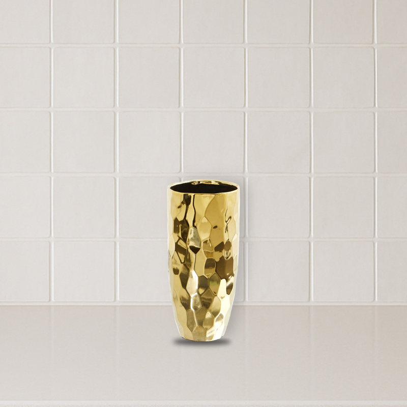 Designer Gold Cylinder Vase, 10" H x 5" W x 5" D, Gold