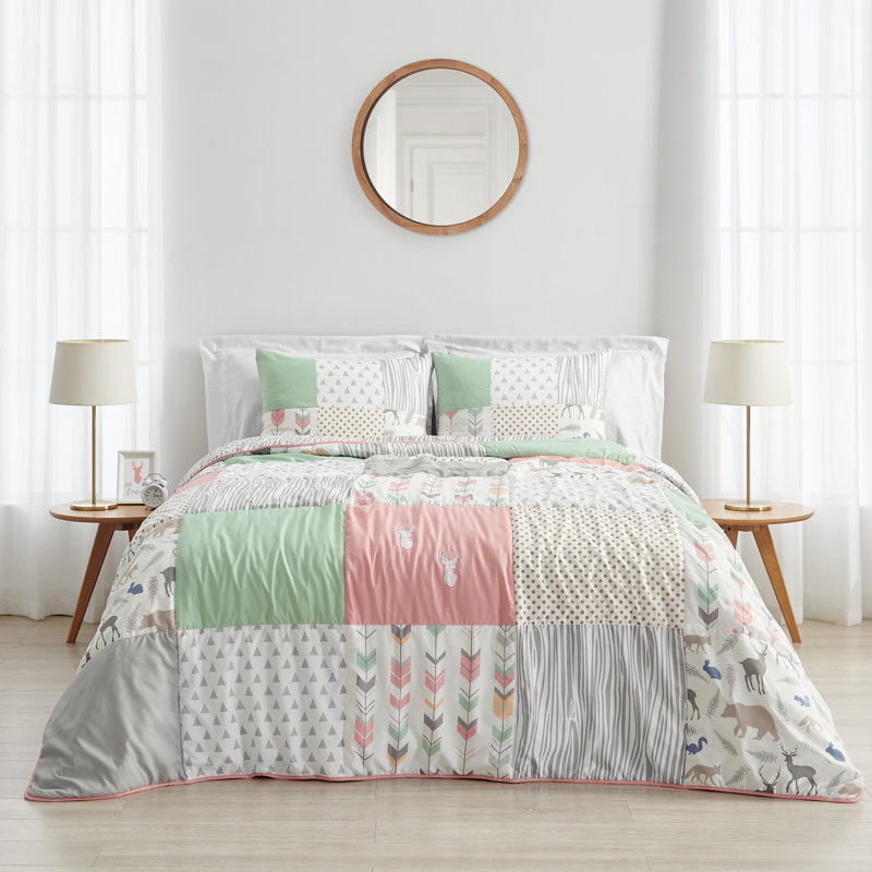 Ensemble d'édredon en microfibre Woodsy, Édredon simple + 2 taies décoratives standard, Corail