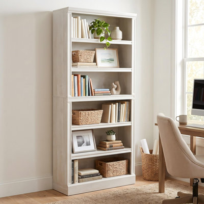 75.2'' Tall White Bookshelf, 6-Tier Bookcase with Adjustable Shelves, White Storage Bookcase, Freestanding Open Shelf for Living Room and Home Office