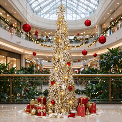 Arbre de Noël guirlande artificiel mince 5 pi avec 50 lumières DEL blanc chaud et ornements de boules, plateau de table et coin