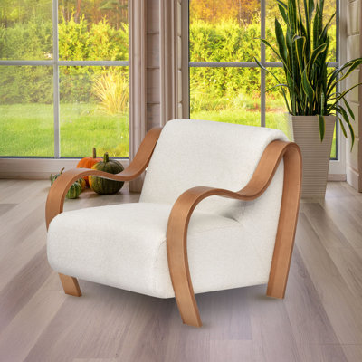 Fauteuil d'appoint Curva Luxe Boucle rembourré avec accoudoirs en bois 