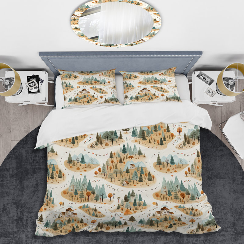 Ensemble de housse de couette Green Countryhome Scerene Landscape, Housse de couette simple + 1 taie décorative stan