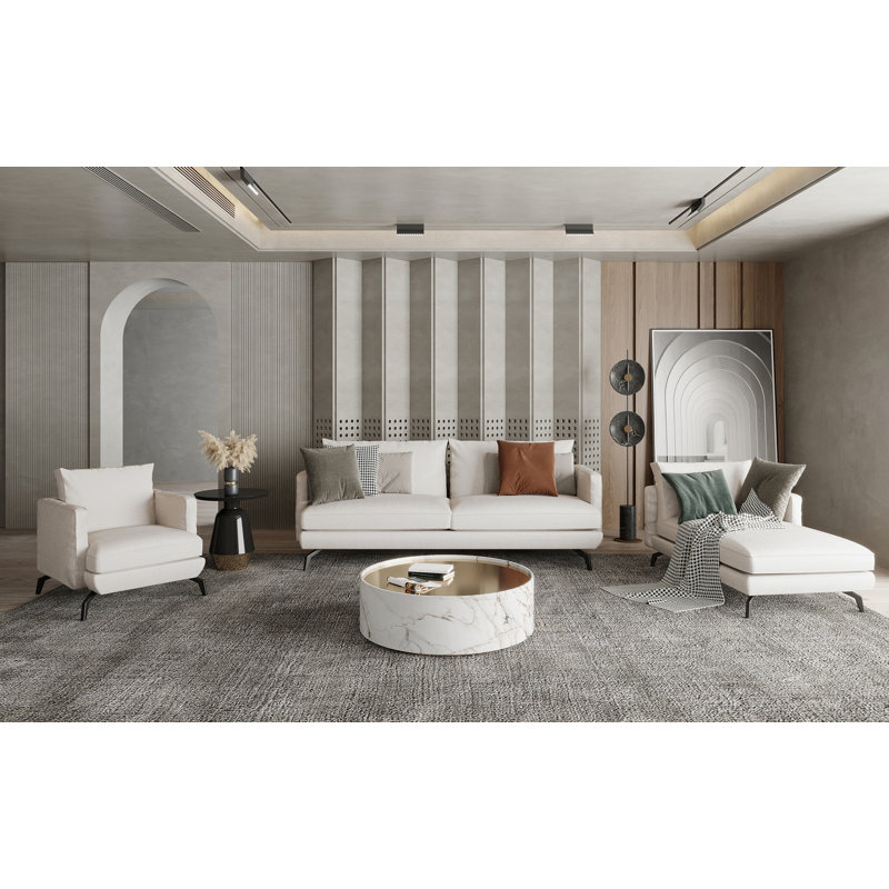 Unic Upholstered Chaise Lounge, Off-White, Right-Arm Chaise