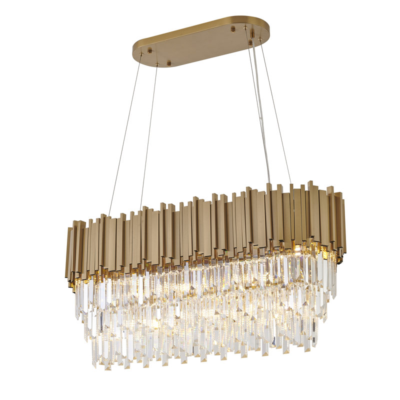 Lustre 7 lumières en acier inoxydable doré avec accents de cristal