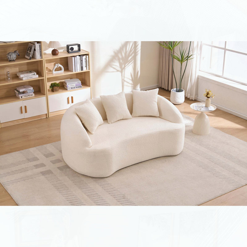 Causeuse incurvée avec 3 coussins Boneless, Blanc cassé
