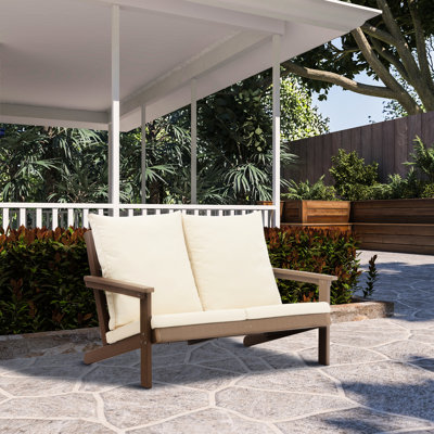 Patio Conversation For Outdoor Garden And Deck, 2 - Seat Backyard, Colored, Wood + Plastic Main Material, Hips Material Chairs With Textured Finish, Rust , Cushions Soft Pillows Use In Color, Weather