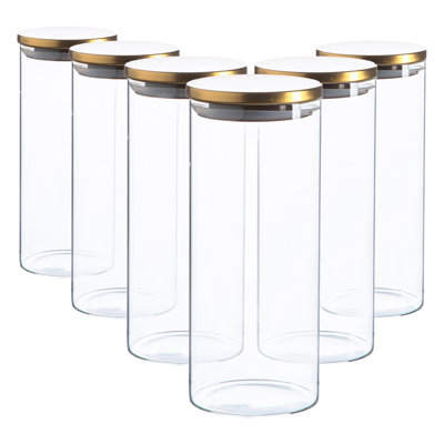 Argon Tableware - Glass Storage Jars with Gold Metal Lids - 1.5 Litre - Set of 6