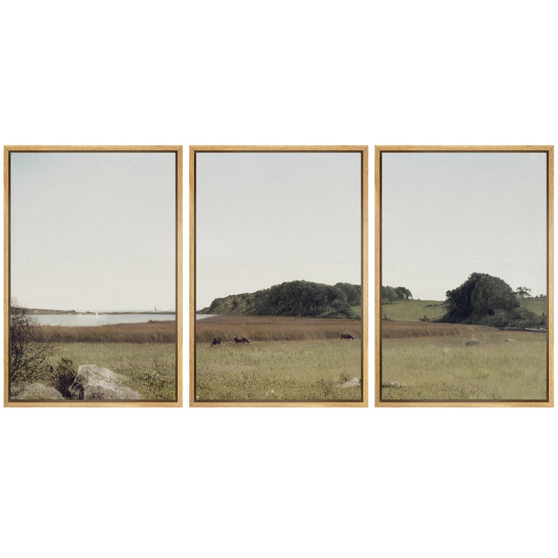 " Fields And Cattle Tranquil Farm Landscape Countryside Nature Landscape Modern Art Decor " 3 - Pieces, Naturel