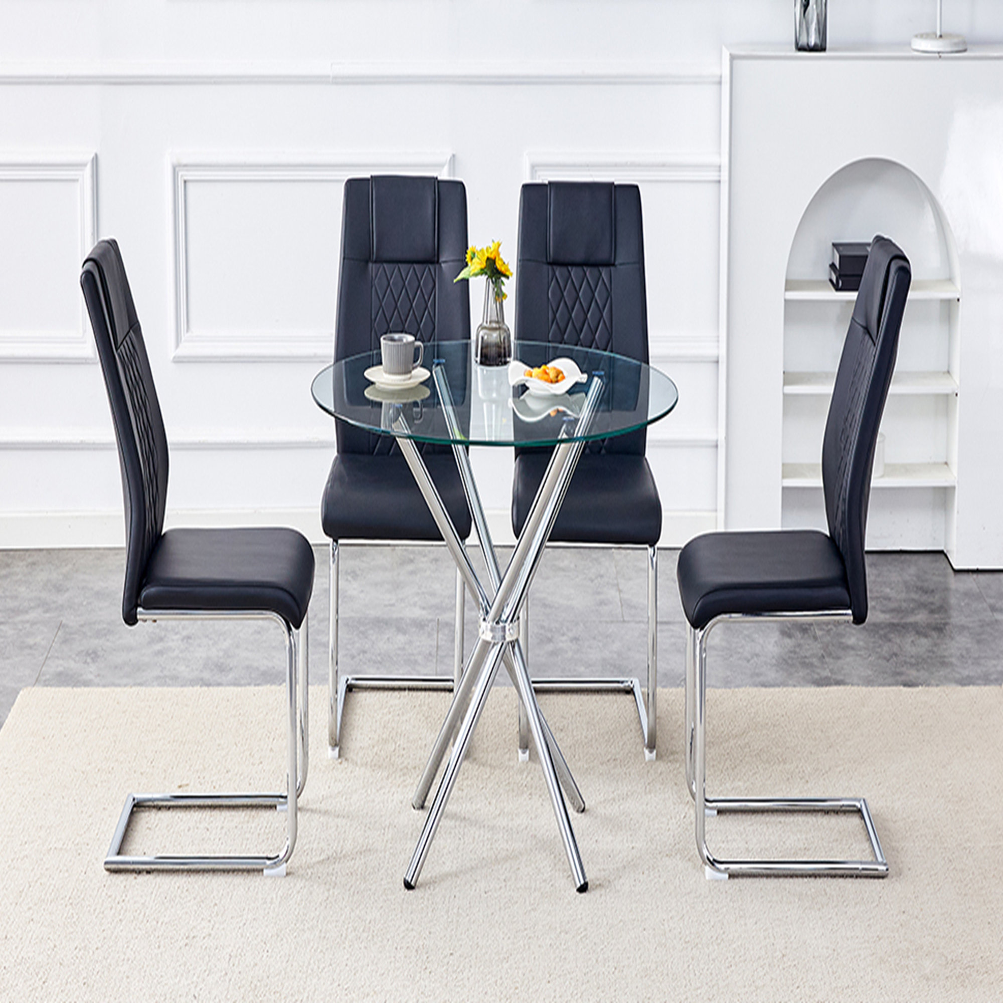 Ivy Bronx Table and chair set.36.6"Round clear glass dining table with ...