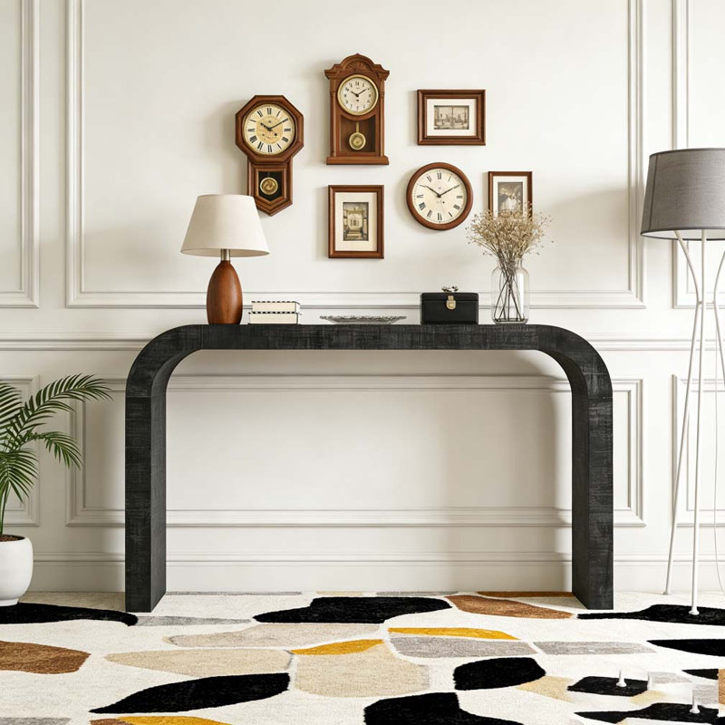 52" Wood Console Table with Curved Edge, Black