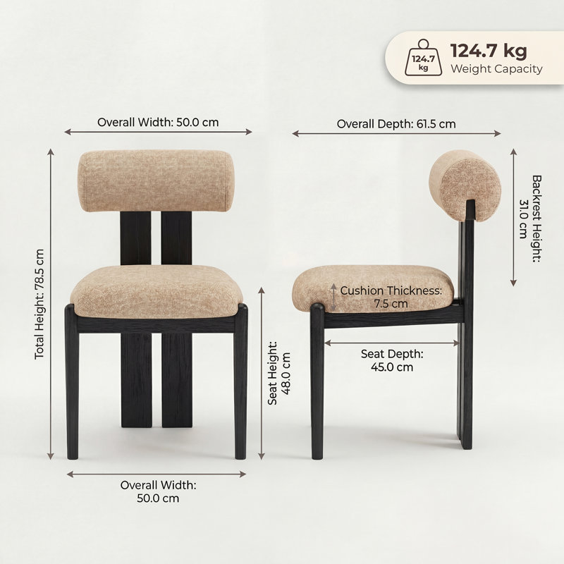 48cm H Upholstered Dining Chair in Camel, Black, 4, Camel