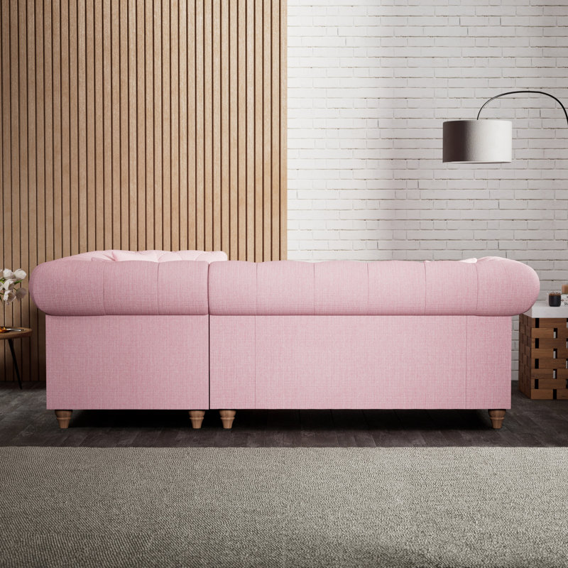 Ellrich 3 Seater Corner Sofa , Light Blue, Walnut
