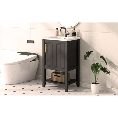 20" Bathroom Vanity with Sink, Bathroom Cabinet with Soft Closing Door, Storage Rack and Open Shelf