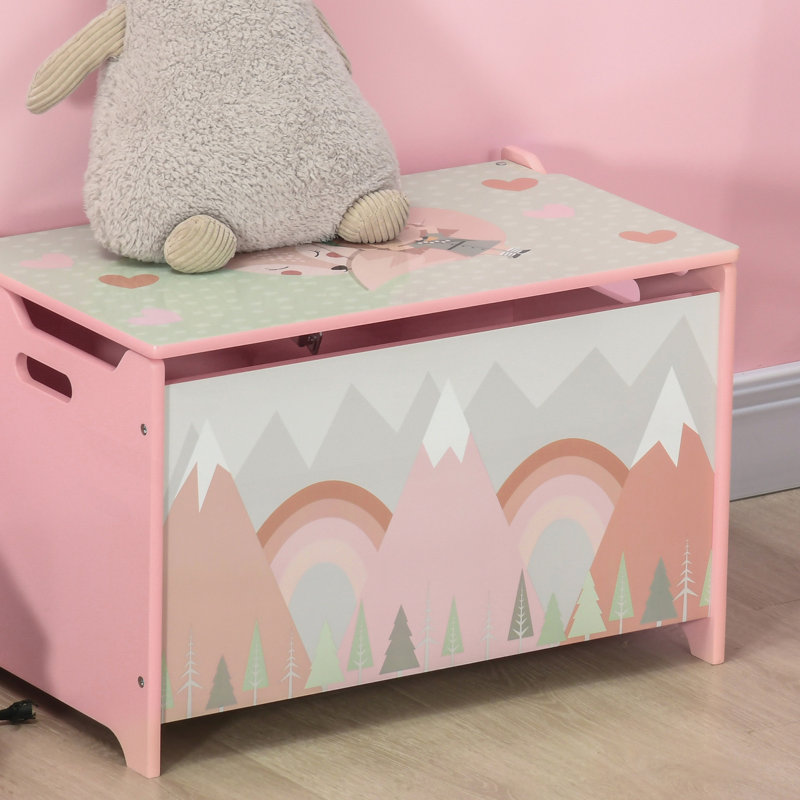 Boîte à jouets avec couvercle, organisateur de rangement de coffre à jouets pour chambre à coucher avec charnière de sécurité, motif animal mignon, rose