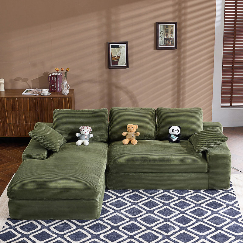 Canapé compressé avec 3 coussins de dossier et 2 coussins décoratifs, tissu en velours côtelé doux pour le confort et le style