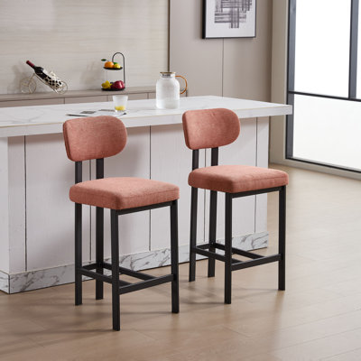 Bar Stools Set of 2, 26 inch Modern Orange Upholstered Fabric Counter Height Bar stools