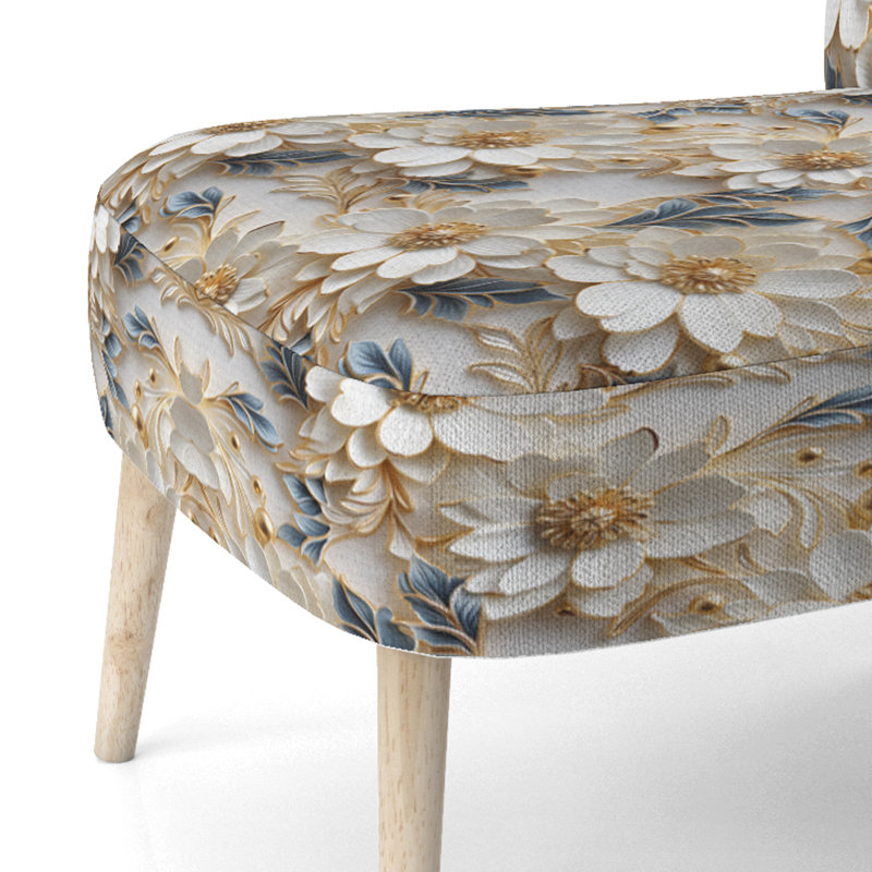 Chaise d'appoint rembourrée moderne A, Or blanc, fleurs bleues et élégance