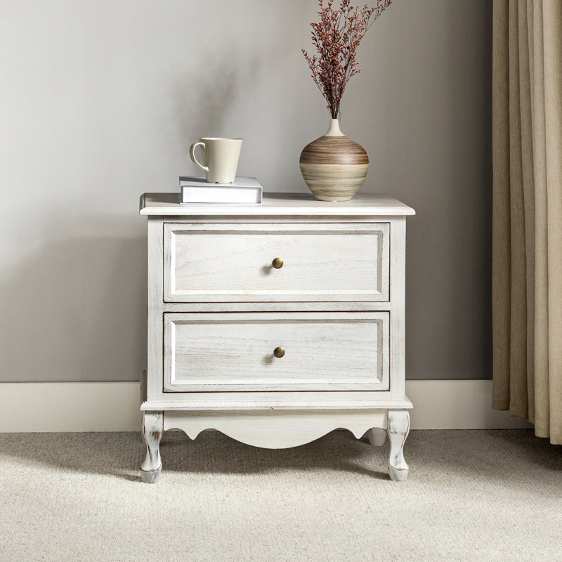 Lundgren Transitional 24'' Tall 2 - Drawer Nightstand with Wood Legs and Charging Station Space