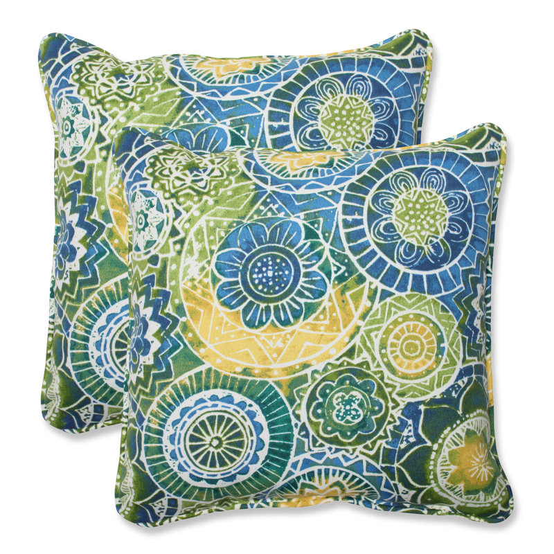 Blue and Green Mandala Outdoor Throw Pillow Set